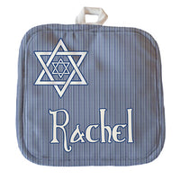 Personalized Shield of David design on an 8" x 8" custom pot holder with any name or custom text