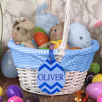 Printed Easter Egg Basket Name Tag shown in Blue with any name