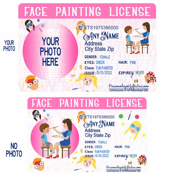 face painting wallet id pretend license for face painters