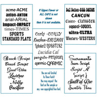font choices for the Cheer Mom Wallet. The font used on our mock up is not in this list so if you want that one just choose As Sample in the drop down.