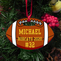 Football Shaped Christmas Ornament with three lines of custom text