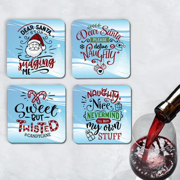 Funny Santa and Christmas Theme Drink Coasters Set of 4 (choose from 9 designs)