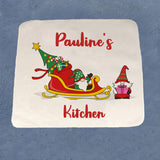face or hand towel with gnome sled and gift giving elf personalized with any name