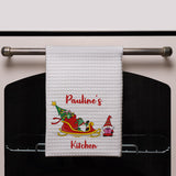Personalized Kitchen Towels with gnome gift giving elves personalized with name