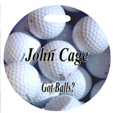 Round Golf Bag Tag with image of lots of golf balls personalized with any name
