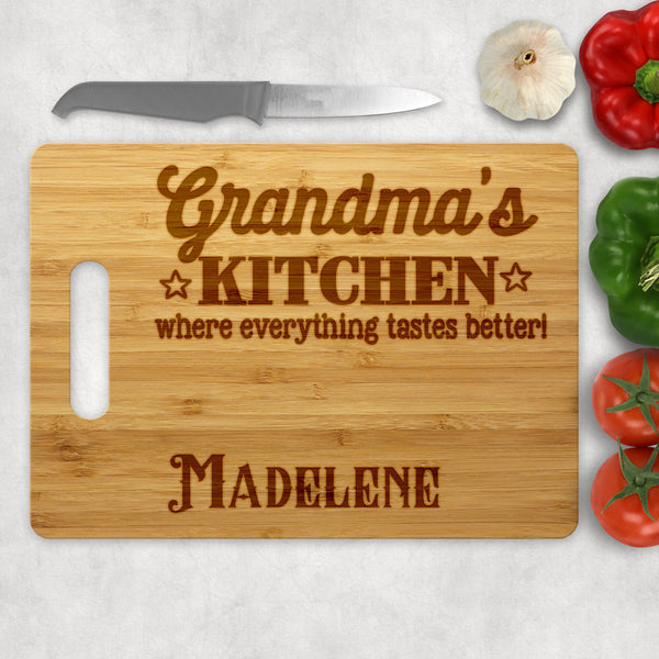 standard wood cutting board with slot on left or right with everything tastes better in your names kitchen design