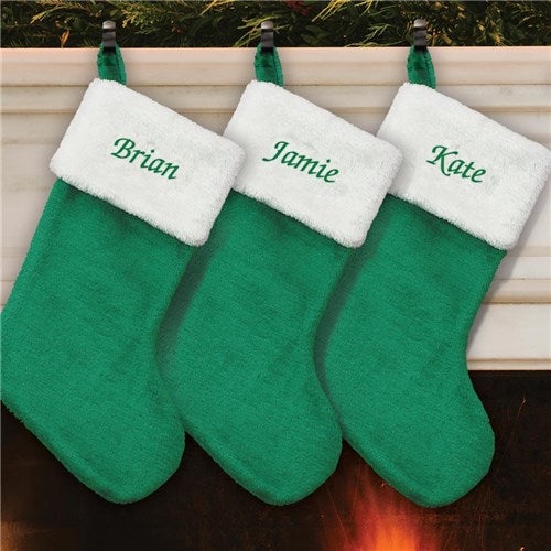 Christmas Stocking Green Plush Embroidered with any name