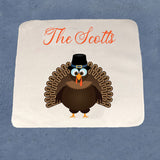 13" x 13" hand or face waffle weave towel with turkey and any text