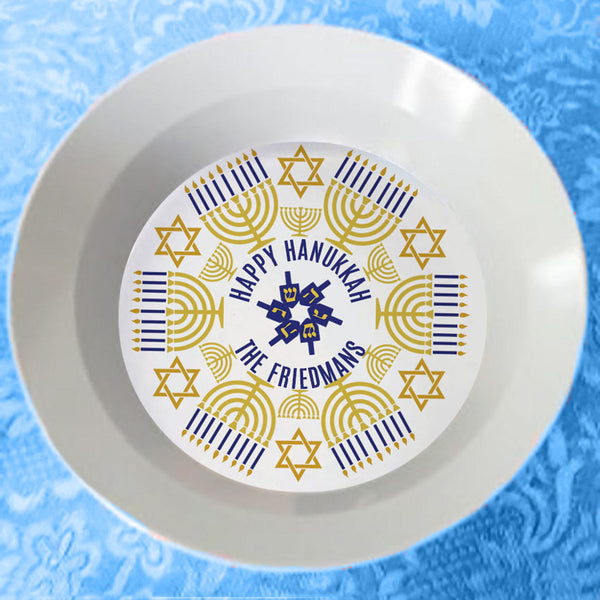 12 ounce high profile Bowl with Hanukkah Menorah Design and Your Name