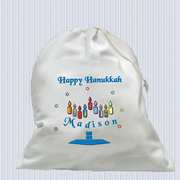 Hanukkah Gift Bag Large Loot Bag with Name in Menorah and custom text