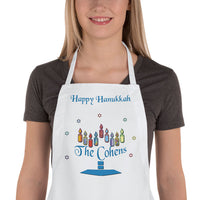 Name within base of Menorah on a custom apron with Hanukkah Wishes