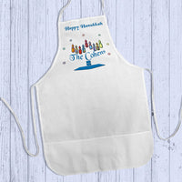 Happy Hanukkah Cooking Apron with Name as part of a menorah base