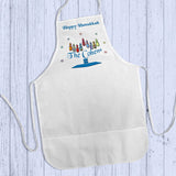 Happy Hanukkah Cooking Apron with Name as part of a menorah base
