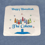 Hanukkah Hand or Face Towel 13" x 13" with your name as the base to the colorful candles