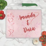 Couples Hearts Glass Cutting Boards Personalized with any names