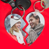 Heart Halves Key Ring Set with a photo on each side with 2 split ring key hooks