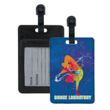 full color hip hop street dance team logos printed on luggage tags with id card slot in back.
