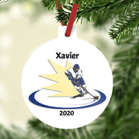 plastic 3" christmas ornament with hockey flash design
