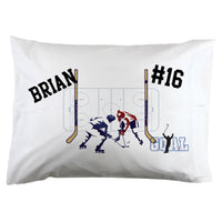 choose from 20" x 30" standard hockey theme pillowcase or travel size 12" x 18"