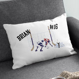 Hockey rink, sticks and face off design on a standard or travel size pillow case personalized with any name and jersey number