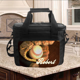 Large Lunch Cooler with Baseball Glove and Ball Theme and Name in baseball font.