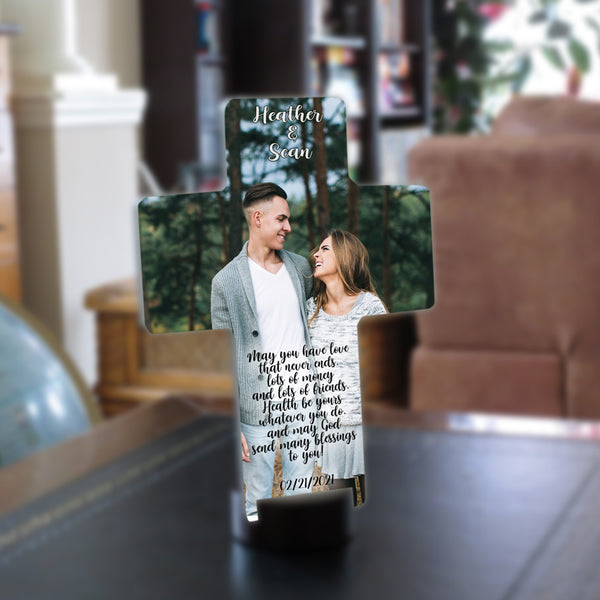 Any couples photo desk cross with Irish Blessing, their names and a date