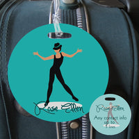 4 in round bag tag for jazz dancer this image also shows the back id side set up