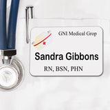 Custom 2x3 name tag with nurse cap image and three lines of text