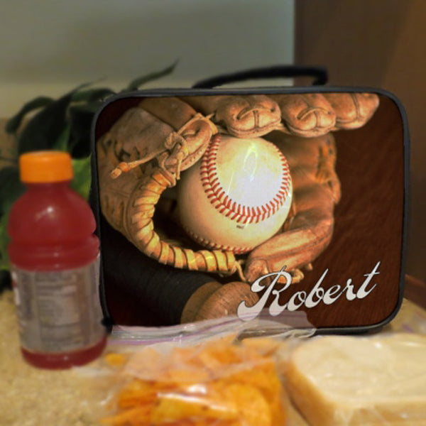 Lunch Box with Handle Baseball Glove and Ball, Personalized