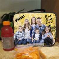 Personalize Dad with a custom lunch tote with a photo of the kids