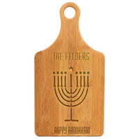 Menorah paddle board personalized with handle on top for hanging