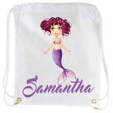 Purple Mermaid and name on custom draw string back pack for young girls