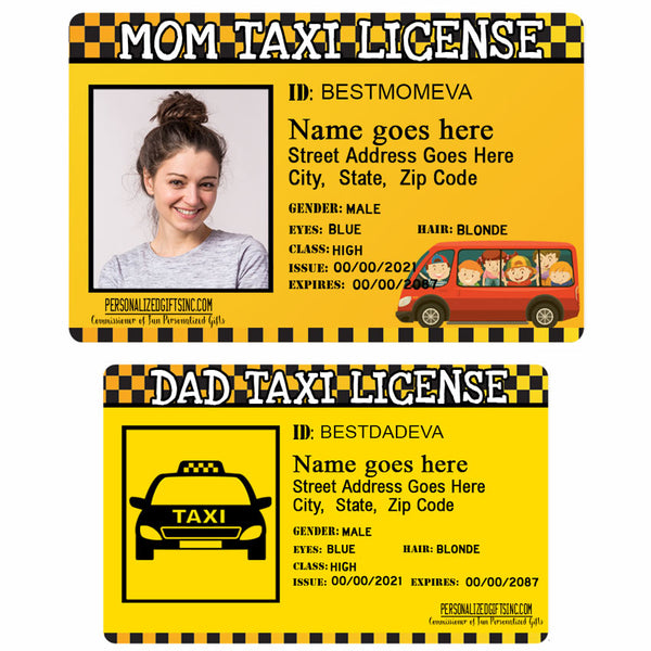 Personalized Mom Taxi or Dad Taxi Pretend Driver's License – The Photo Gift