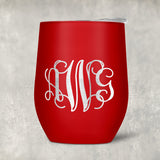 Personalized wine tumbler with your three initial monogram