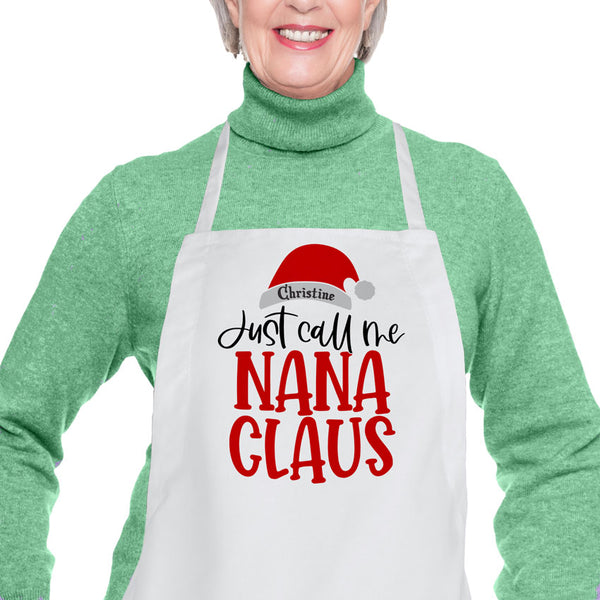 Just Call Me Nana Claus Personalized Cooking Apron with santa Hat and any name
