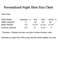 Size chart for night shirts