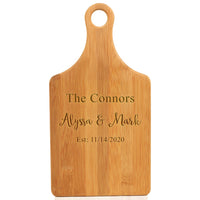 Engraved paddle board personalized wood cutting board with your name and custom text  handle on top