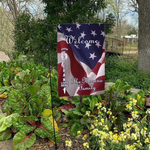 Proud Veteran Lives Here Personalized USA Flag Yard Flags