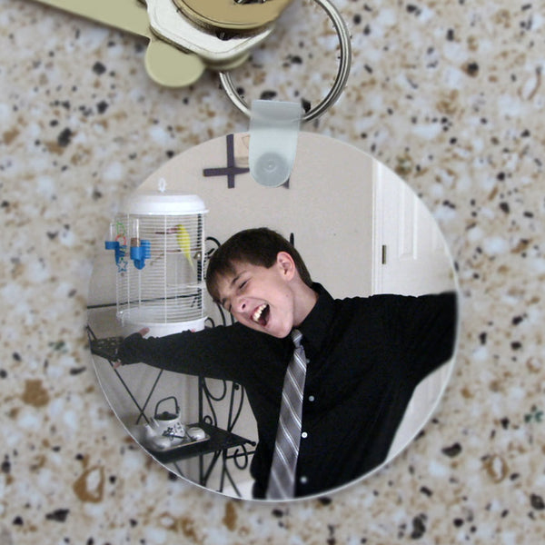 round photo key chain with your picture on side 1 and text on side 2