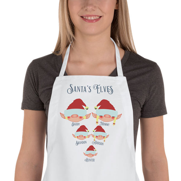Christmas Elves Personalized Aprons with Multiple Elves, male and female and names