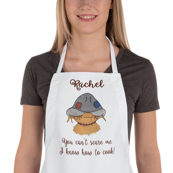 Personalized artist print scarecrow and custom text on a cooking apron