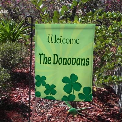 Shamrock Sunburst Welcome Yard Flags with your name or house number