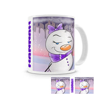 cute cartoon snowgirl mug with any name
