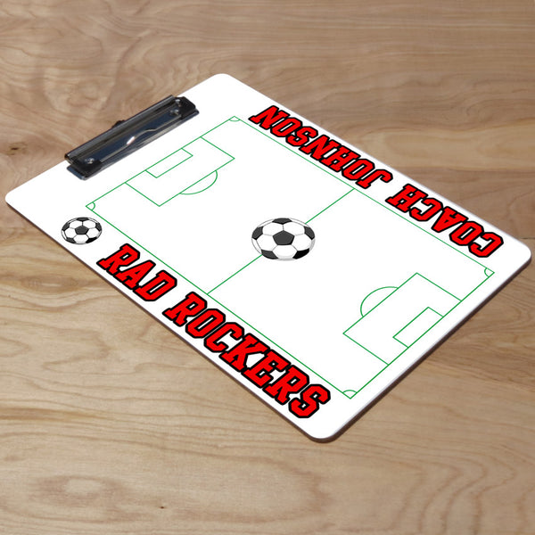 Soccer Clipboard with Low Profile Sports Clip and Personalized with Coach and Team Name