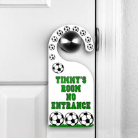Soccer Theme Door Hanger Do Not Disturb Sign showing on door handle