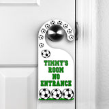 Soccer Theme Door Hanger Do Not Disturb Sign showing on door handle