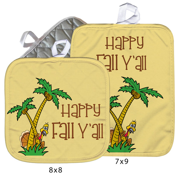 Southern Turkey Design Pot Holders - Turkey hiding behind palm trees and your text.