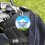 tee view bag tag shown on golf bag