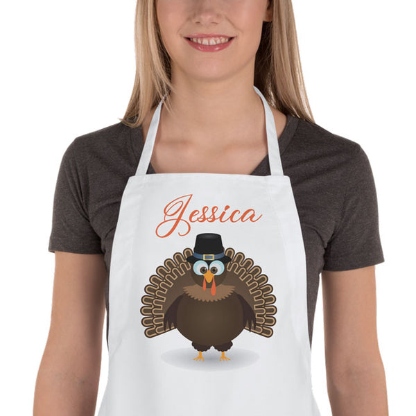 Pilgrim Turkey Personalized Cooking Apron with any name - Dark Brown Turkey