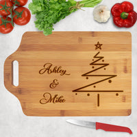 Wood Cutting Board with extended slot handle personalized with sleek Christmas Tree design and any names
